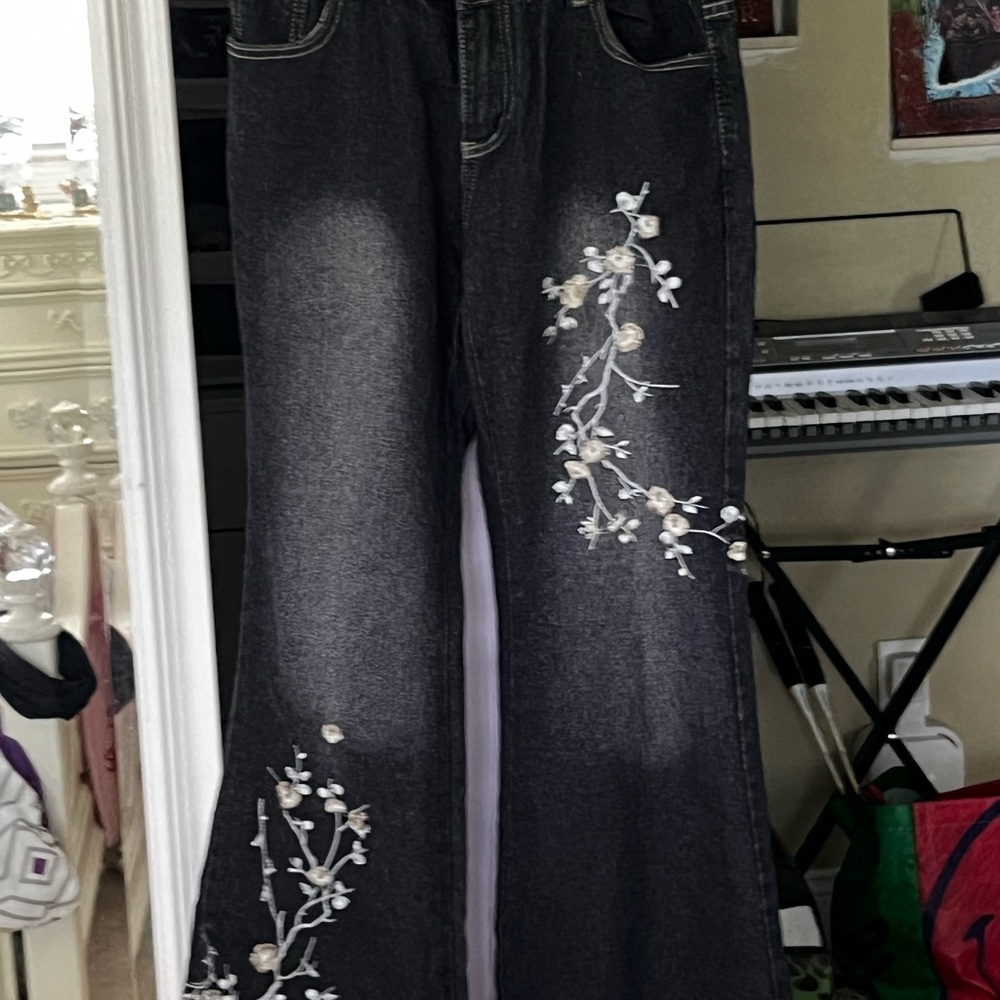 Embroidered Floral Women's Jeans Y2K